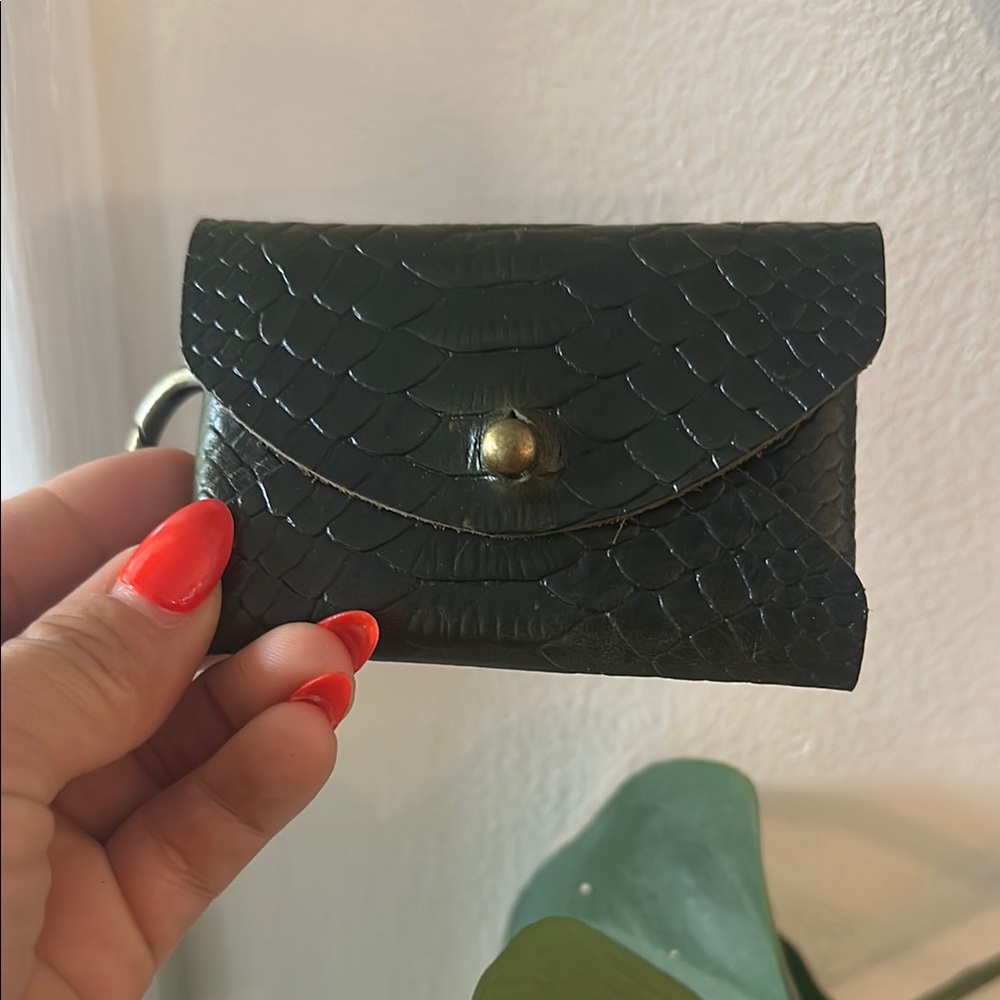 Black Textured Leather Wallet with Flap Closure